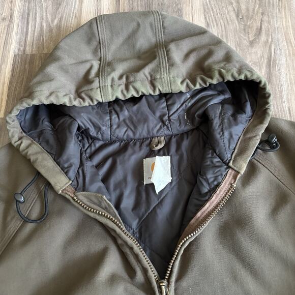 Vintage Carhartt Jacket Active Size L Brown Zip Up Hooded Canvas 1990s - Picture 8 of 9